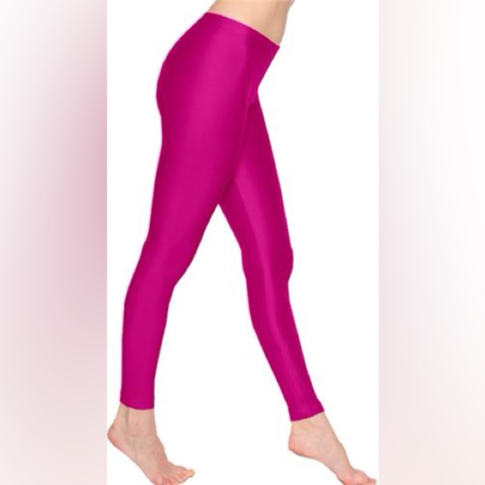 American Apparel Y2K style Made in LA USA Shiny Shimmery Hot Pink Leggings EUC